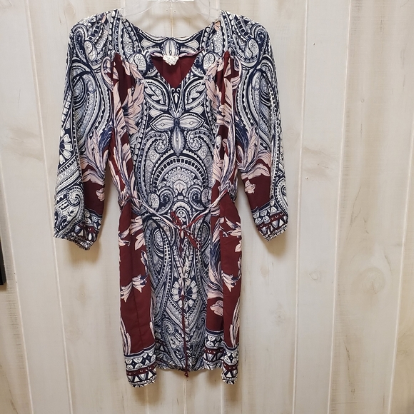 BOHO Mixed Print Sheath Dress w/ Sleeves Size Med - EUC! - Picture 2 of 12